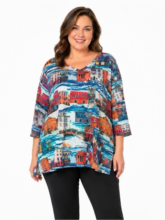 Ali Miles Tops - Ali Miles Art to Wear Lagenlook Relaxed Tunic  Graphics Multicolored Size 1X